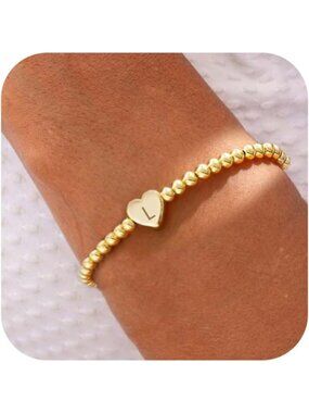 Dainty Beaded Bracelets for Women | 14K Gold & Silver Plated Heart Initial Charm